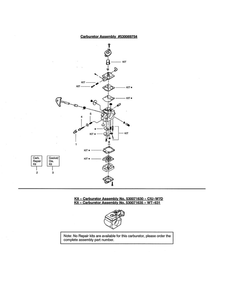 Carburetor Assembly Diagram and Parts List for FEATHERLITE SST PLUS Type 1 Weed Eater Trimmer